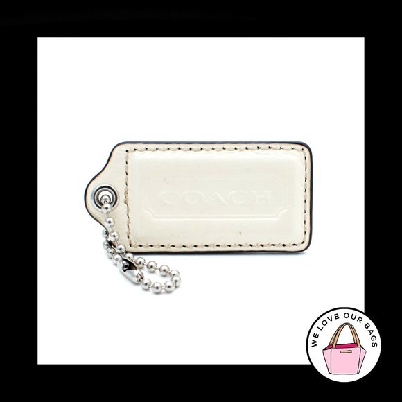 2.5" Large COACH IVORY Patent Leather Nickel Key Fob Bag Charm Keychain Hang Tag - Picture 1 of 1